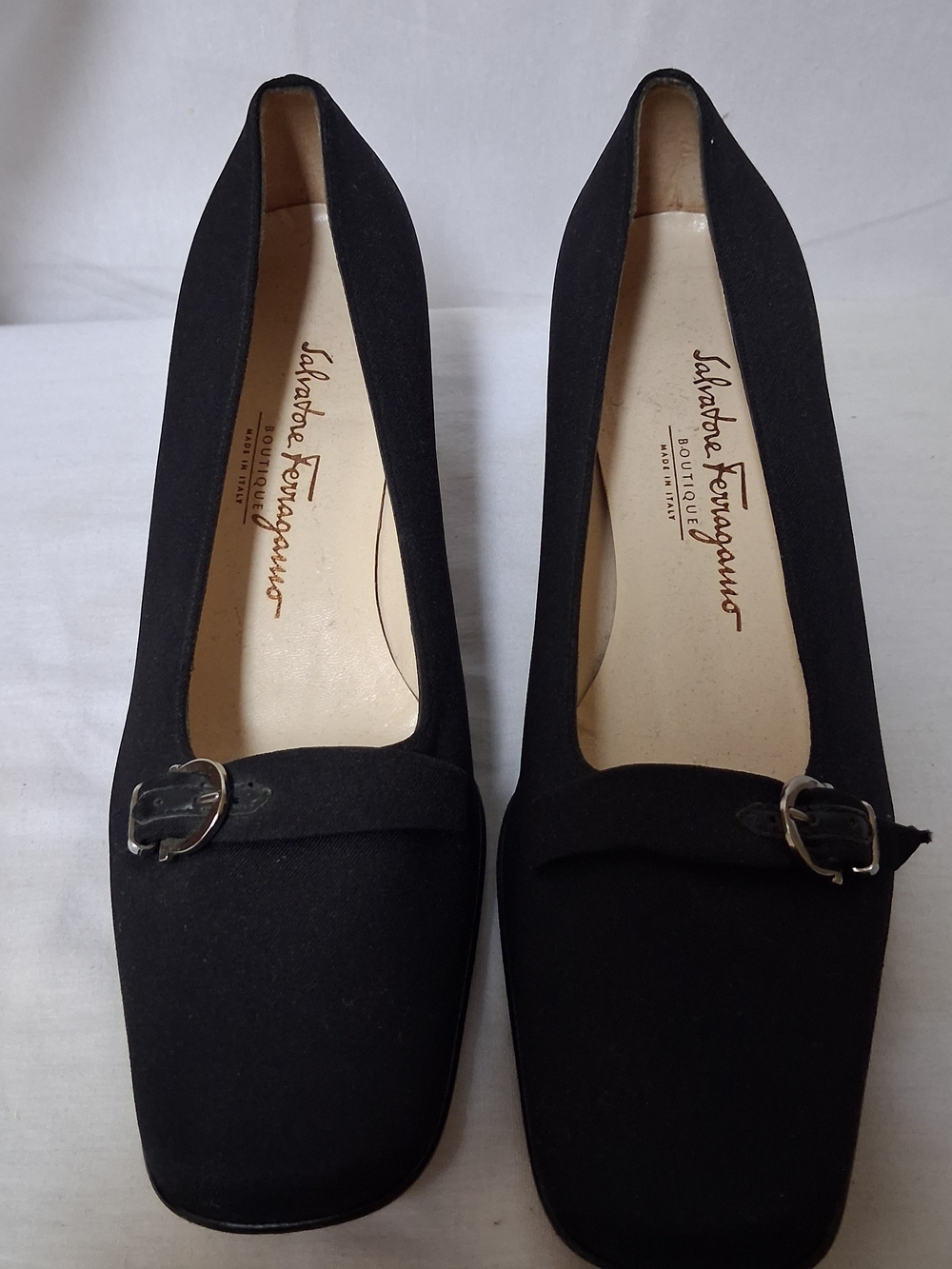 Salvatore Ferragamo Black Square Toe Loafers with Buckle Size 7